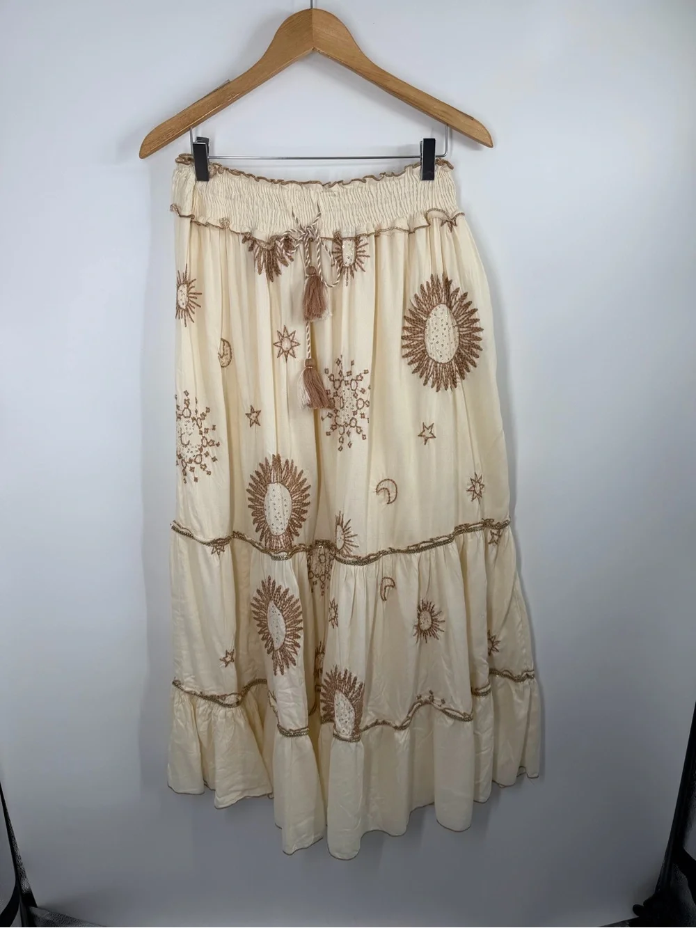 Zara Cream Boho Celestial Maxi Skirt - Picture 4 of 16
